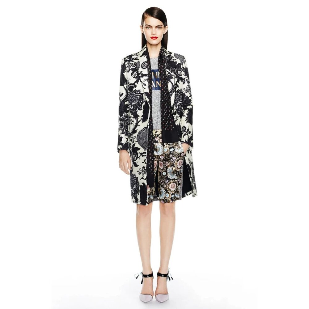 NWT J.Crew Collection Noir Floral Bonded Coat in Black Ivory 14